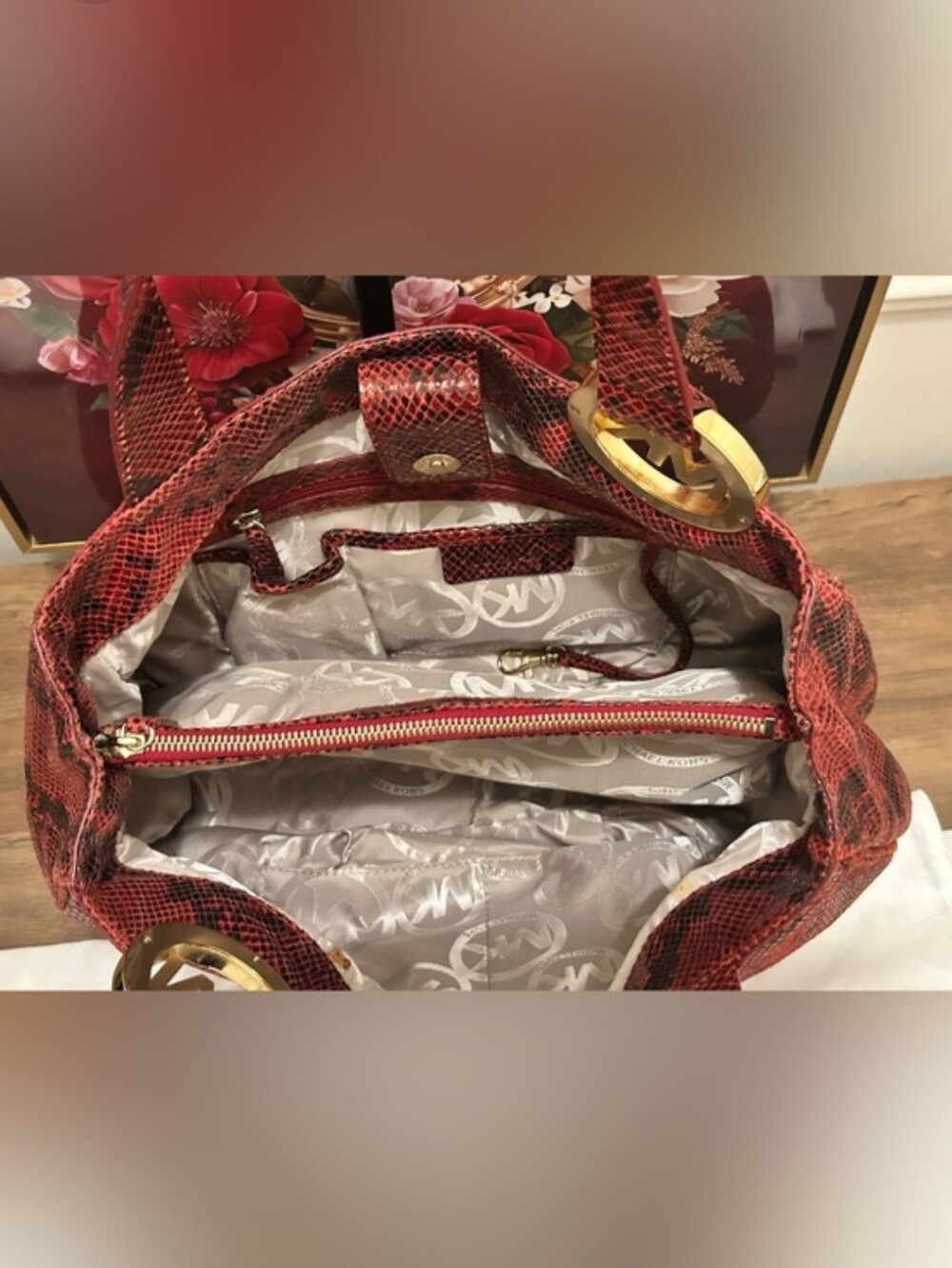 Michael Kors Red Snakeskin-Print Shoulder Bag - Picture 13 of 16